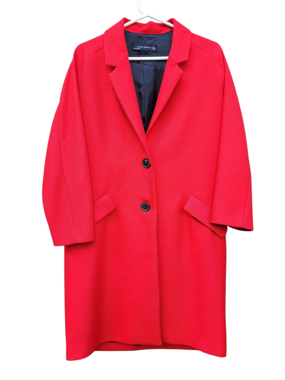 Zara Red Textured Oversized Button-Front Trench Coat / Duster Jacket - Size M